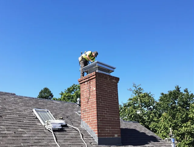 Upper Arlington Chimney Sweep technician measuring a chimney cap in Upper Arlington, OH