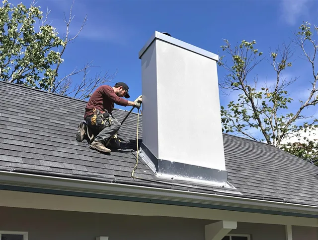 Upper Arlington Chimney Sweep team member finishing chimney construction in Upper Arlington, OH