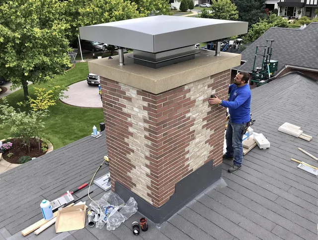 Upper Arlington Chimney Sweep team working on a custom chimney remodel in Upper Arlington, OH