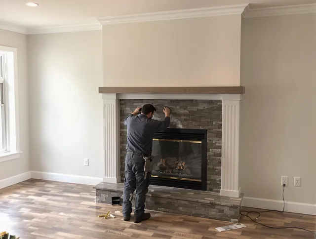 Upper Arlington Chimney Sweep finishing a custom fireplace install in Upper Arlington, OH